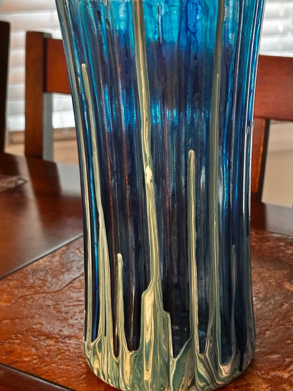 Hand crafted Blue abstract Glass Decorative Vase with Silver lid